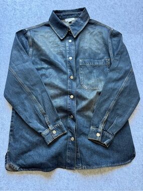 Topshop ASOS Denim Button Up Shirt Women’s US 8 Blue Washed Long Sleeve Pocket